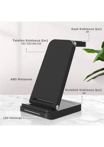 S90 4in1 Kablosuz Şarj Masaüstü Set - Siyah Ferrg