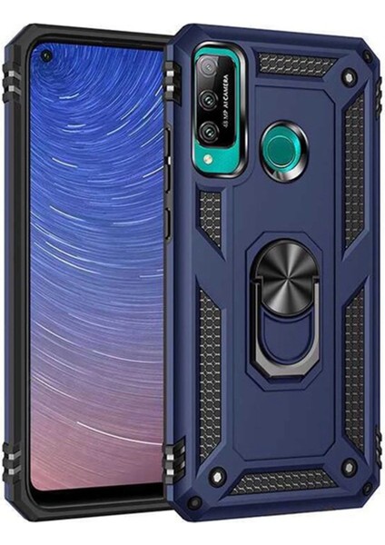 Huawei P40 Lite E Kılıf Sofya Yüzüklü Silikon Kapak - Lacivert Ferrg