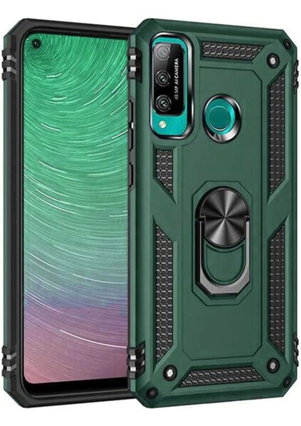 Huawei P40 Lite E Kılıf Sofya Yüzüklü Silikon Kapak - Yeşil Ferrg