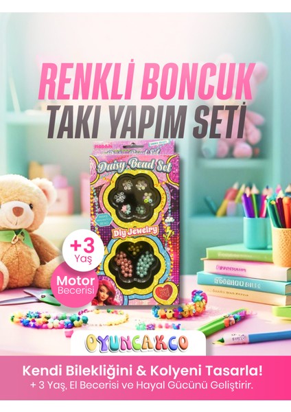 Papatya Takı Seti | Renkli Boncuklarla Bileklik ve Kolye, 3+ Yaş Dıy Takı Tasarımı