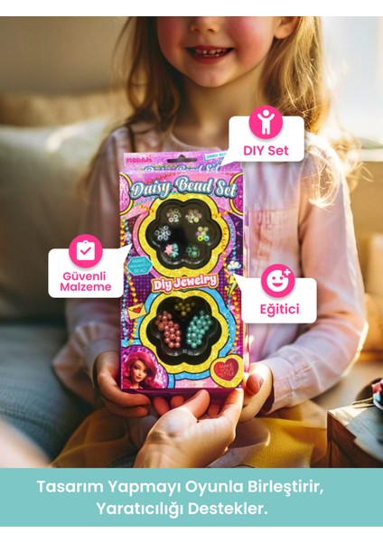 Papatya Takı Seti | Renkli Boncuklarla Bileklik ve Kolye, 3+ Yaş Dıy Takı Tasarımı fiyatları