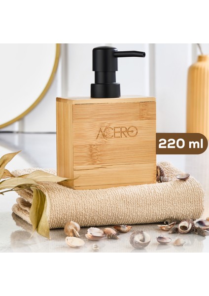 Bambu Dikdörtgen Sıvı Sabunluk Siyah Pompalı 220 ml