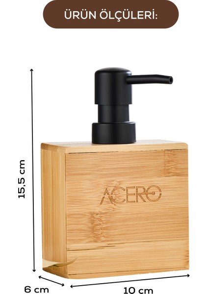 Bambu Dikdörtgen Sıvı Sabunluk Siyah Pompalı 220 ml