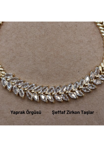 Göz Alıcı Yaprak Tasarımlı Zirkon Taşlı Altın Rengi Bileklik fırsatları