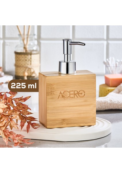 Bambu Dikdörtgen Sıvı Sabunluk Krom Pompalı 225 ml