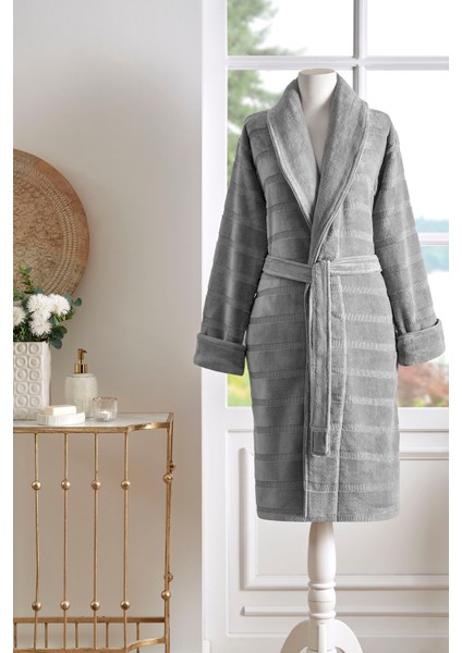 Organik Stripe Şal Yaka Bornoz