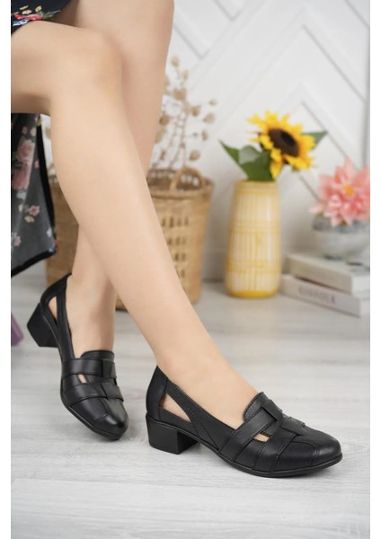 Deri Kısa Topuklu Ortopedik Yanları Açık Kadın Anne Ayakkabı modelleri