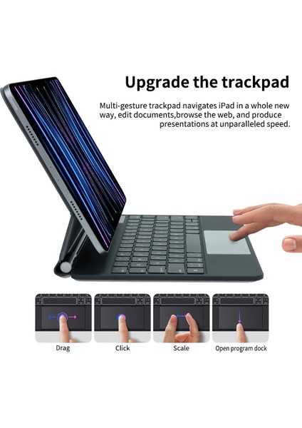 Apple iPad Pro 11" Uyumlu Manyetik Magic Keyboard Katlanır Işıklı Klavyeli Tablet Kılıf+ Dokunmatik Kalem