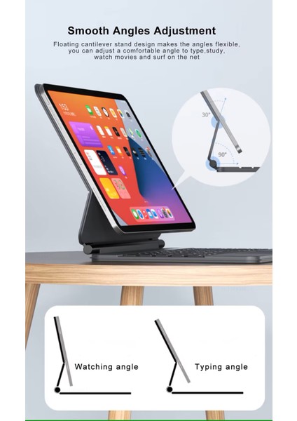 Apple iPad Pro 11" Uyumlu Manyetik Magic Keyboard Katlanır Işıklı Klavyeli Tablet Kılıf+ Dokunmatik Kalem