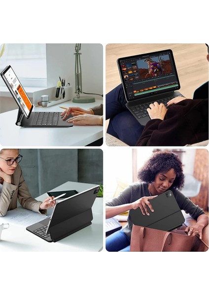 Apple iPad Pro 11" Uyumlu Manyetik Magic Keyboard Katlanır Işıklı Klavyeli Tablet Kılıf+ Dokunmatik Kalem