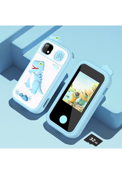 Hy-08 2.4 Inç IPS Dokunmatik Ekran Karikatür Çocuk Akıllı Telefon Oyuncak 20MP Çift Kamera, 32GB Hafıza Kartı-Mavi (Yurt Dışından)
