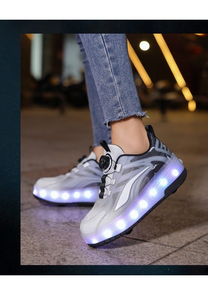 Kızlar Otomatik Işık Çift Tekerlekli Paten Erkek LED Işıklı Ayakkabı Beyaz (Yurt Dışından) modelleri