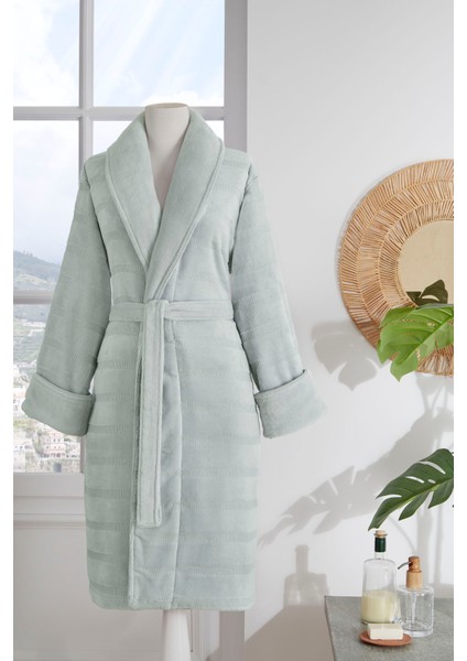 Organik Stripe Şal Yaka Bornoz