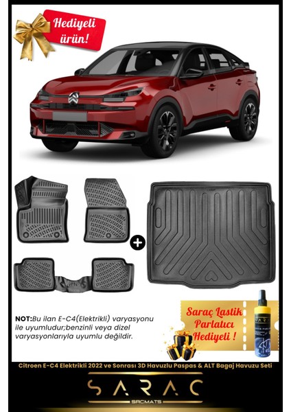 Citroen C4 Elektrikli(E-C4) 2022 ve Sonrası Araca Özel 3D Havuz Paspas&alt Bagaj Havuz Set+Hediyeli