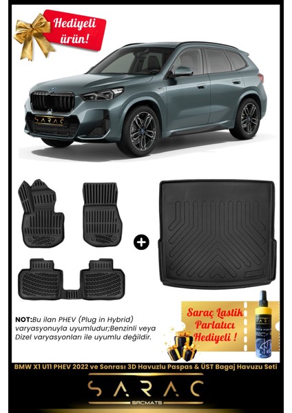 Bmw X1 U11 Phev 2022 ve Sonrası 3D Havuzlu Paspas & Üst Bagaj Havuzu Seti+(Hediyeli!)