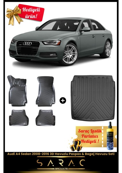 Audi A4 Sedan 2008-2016 Araca Özel 3D Havuzlu Paspas & Bagaj Havuzu Seti+(Hediyeli!)