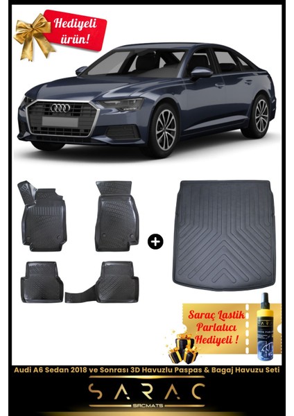 Audi A6 Sedan 2018 ve Sonrası Araca Özel 3D Havuzlu Paspas & Bagaj Havuzu Seti+(Hediyeli!)