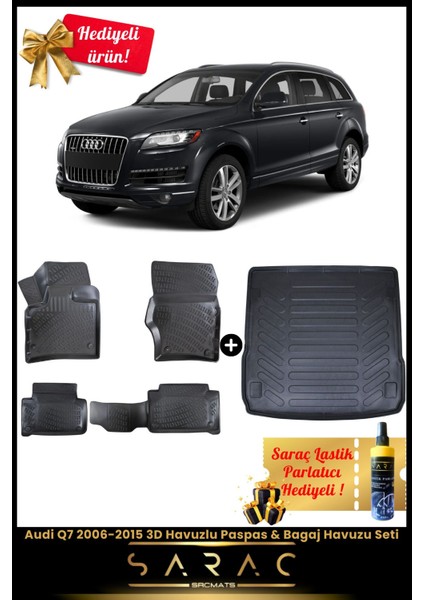 Audi Q7 2006-2015 Araca Özel 3D Havuzlu Paspas & Bagaj Havuzu Seti+(Hediyeli!)