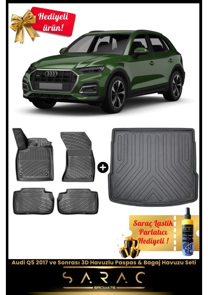 Audi Q5 2017 ve Sonrası Araca Özel 3D Havuzlu Paspas & Bagaj Havuzu Seti+(Hediyeli!)