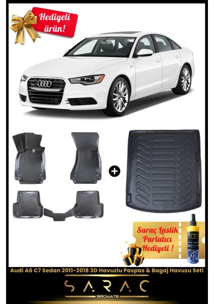 Audi A6 C7 Sedan 2011-2018 Araca Özel 3D Havuzlu Paspas & Bagaj Havuzu Seti+(Hediyeli!)