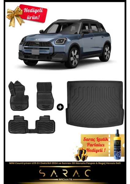 Mını Countryman U25 Ev Elektrikli 2024 ve Sonrası 3D Havuzlu Paspas & Bagaj Havuzu Seti+(Hediyeli!)
