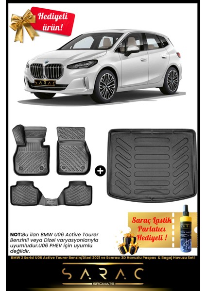 Bmw 2 Seri U06 Active Tourer Benzin/dizel 2021 ve Sonrası 3D Havuz Paspas&bagaj Havuzu Set+Hediyeli!