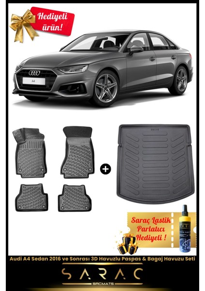 Audi A4 Sedan 2016 ve Sonrası Araca Özel 3D Havuzlu Paspas & Bagaj Havuzu Seti+(Hediyeli!)