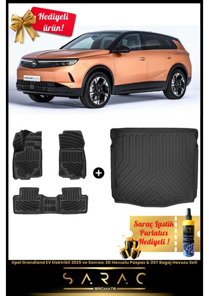 Opel Grandland Ev Elektrik 2025 ve Sonrası Araca Özel 3D Havuz Paspas & Üst Bagaj Havuz Set+Hediyeli