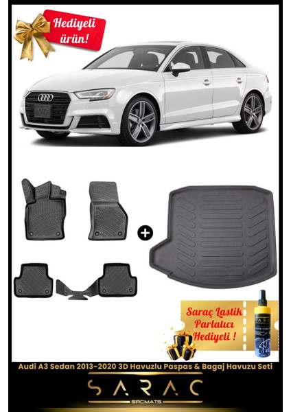 Audi A3 Sedan 2013-2020 Araca Özel 3D Havuzlu Paspas & Bagaj Havuzu Seti+(Hediyeli!)