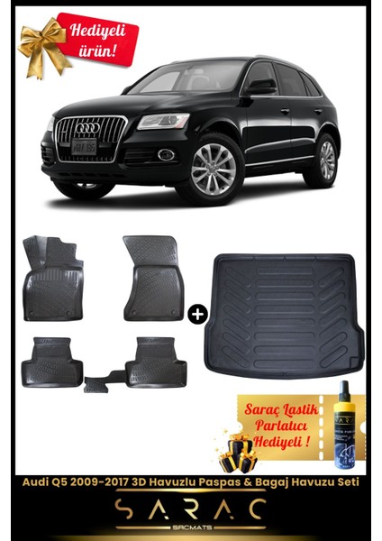 Audi Q5 2009-2017 Araca Özel 3D Havuzlu Paspas & Bagaj Havuzu Seti+(Hediyeli!)