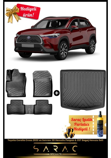 Toyota Corolla Cross 2022 ve Sonrası Araca Özel 3D Havuzlu Paspas & Üst Bagaj Havuzu Seti+Hediyeli!