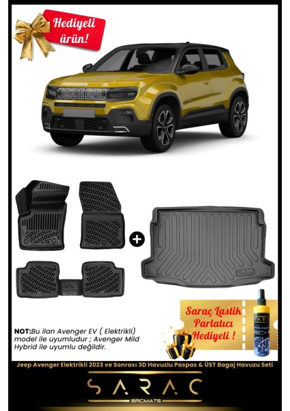 Jeep Avenger Elektrikli 2023 ve Sonrası Araca Özel 3D Havuzlu Paspas & Üst Bagaj Havuz Seti+Hediyeli