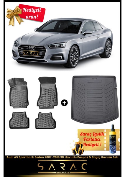 Audi A5 Sportback Sedan 2007-2016 Araca Özel 3D Havuzlu Paspas & Bagaj Havuzu Seti+(Hediyeli!)