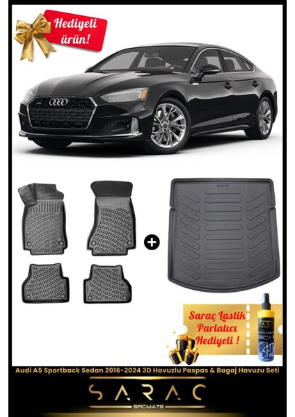 Audi A5 Sportback Sedan Araca Özel 2016-2024 3D Havuzlu Paspas & Bagaj Havuzu Seti+(Hediyeli!)