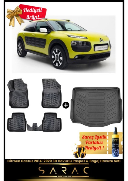 Citroen Cactus 2014-2020 Araca Özel 3D Havuzlu Paspas & Bagaj Havuzu Seti+(Hediyeli!)