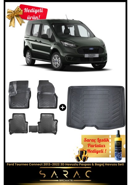 Ford Tourneo Connect 2013-2022 Araca Özel 3D Havuzlu Paspas & Bagaj Havuzu Seti+(Hediyeli!)