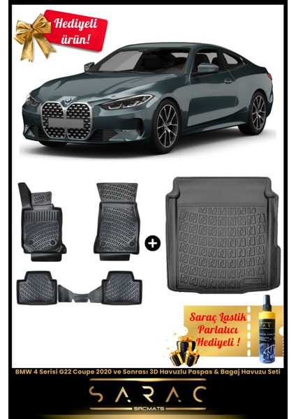 Bmw 4 Serisi G22 Coupe 2020 ve Sonrası Araca Özel 3D Havuzlu Paspas & Bagaj Havuzu Seti+(Hediyeli!)