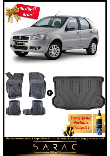 Fiat Palio Hatcback 5 Kapı 1996-2011 Araca Özel 3D Havuzlu Paspas & Bagaj Havuzu Seti+(Hediyeli!)