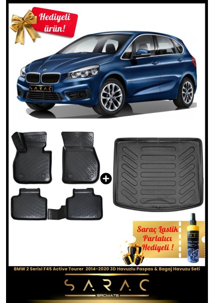 Bmw 2 Serisi F45 Active Tourer 2014-2020 Araca Özel 3D Havuzlu Paspas & Bagaj Havuzu Seti+Hediyeli!