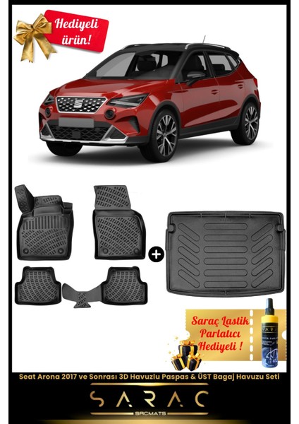 Seat Arona 2017 ve Sonrası Araca Özel 3D Havuzlu Paspas & Üst Bagaj Havuzu Seti+(Hediyeli!)
