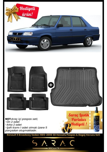Renault 9 Broadway Sedan 1985-2000 Araca Özel 3D Havuzlu Paspas & Bagaj Havuzu Seti+(Hediyeli!)
