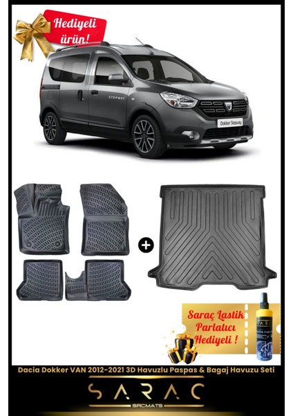 Dacia Dokker Van 2012-2021 Araca Özel 3D Havuzlu Paspas & Bagaj Havuzu Seti+(Hediyeli!)