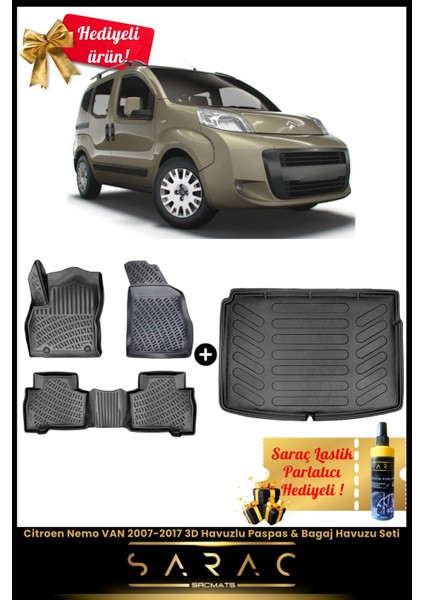 Citroen Nemo Van 2007-2017 Araca Özel 3D Havuzlu Paspas & Bagaj Havuzu Seti+(Hediyeli!)