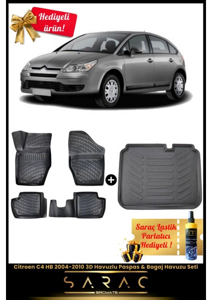 Citroen C4 Hb 2004-2010 Araca Özel 3D Havuzlu Paspas & Bagaj Havuzu Seti+(Hediyeli!)
