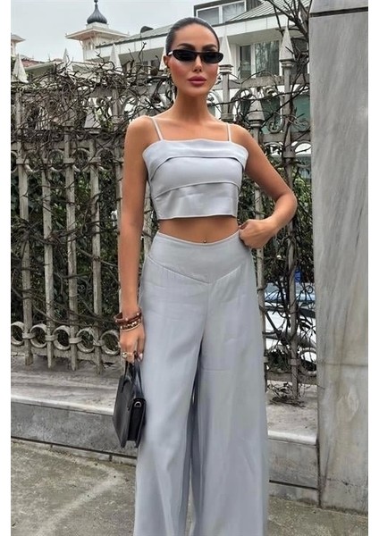 Crop Plazzo Pantolon Takım 10155-08