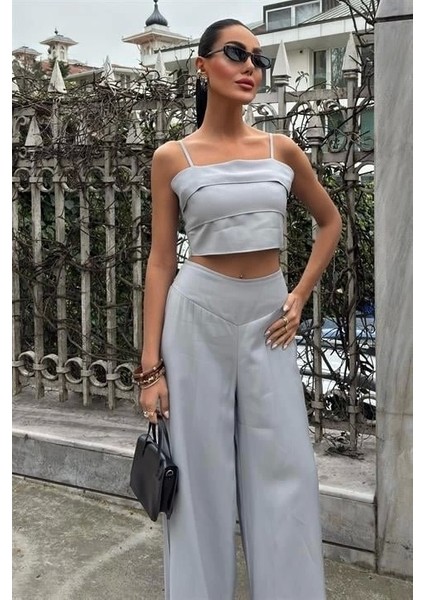 Crop Plazzo Pantolon Takım 10155-08