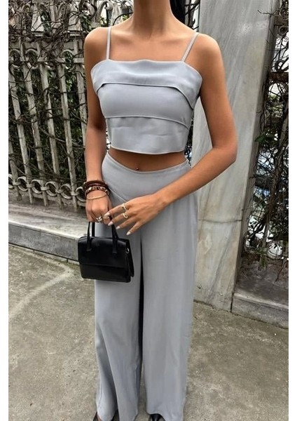 Crop Plazzo Pantolon Takım 10155-08