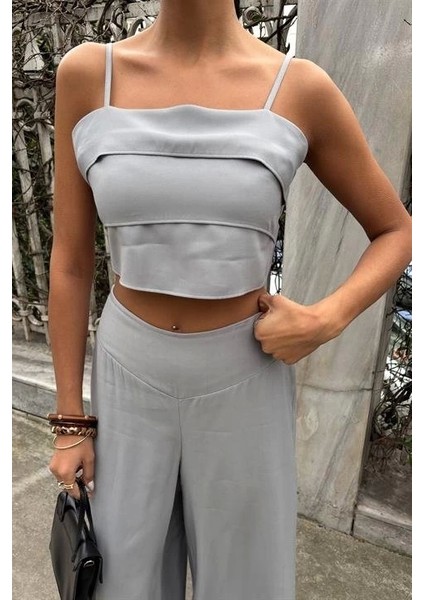 Crop Plazzo Pantolon Takım 10155-08
