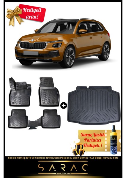 Skoda Kamiq 2019 ve Sonrası Araca Özel 3D Havuz Paspas & Sabit Zemin-Alt Bagaj Havuz Seti+Hediyeli!