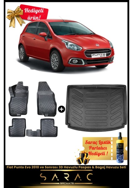 Fiat Punto Evo 2010 ve Sonrası Araca Özel 3D Havuzlu Paspas & Bagaj Havuzu Seti+(Hediyeli!)